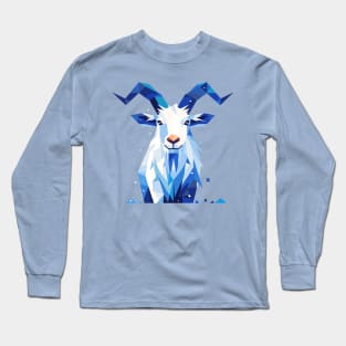 Geometrical Blue Mountain Goat. Adorable Mosaic Cute Kawaii Simple Animal Long Sleeve T-Shirt